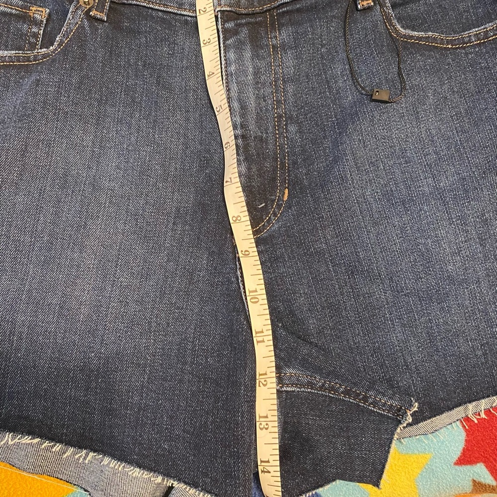 Express Midi High Rise Dark Jean Ripped Cutoffs - Picture 6 of 7